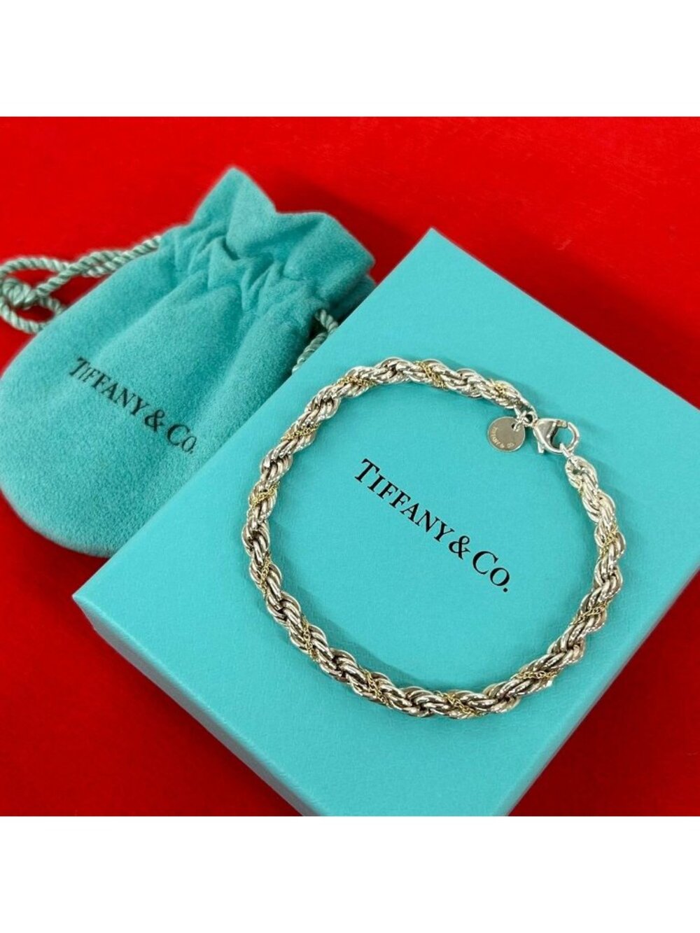 Tiffany & Co Twist Loop Bracelet 925 Chain Bangle Silver Gold 0504